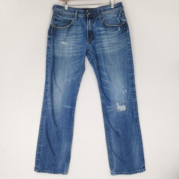 Vigoss Jeans Mens 34X30 Blue Terrain Straight Leg Distressed Medium Wash Denim - Picture 1 of 16